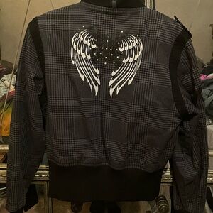Raw Blue Checkered Jacket with Embroidery